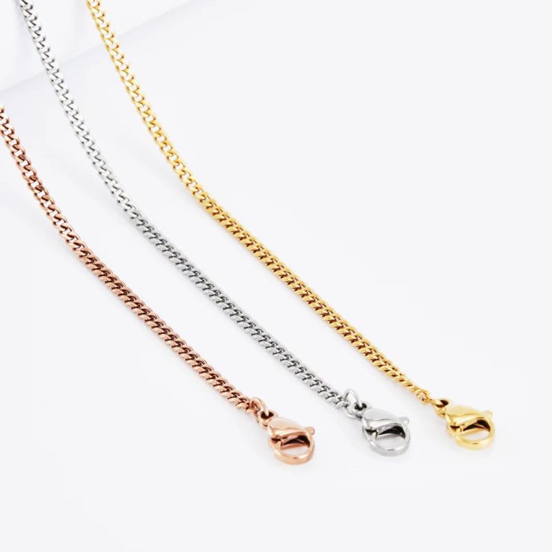 Fashion High Quality Gold Plated Jewelry Single Curb Stainless Steel Necklace with Easy and Strong Clasp