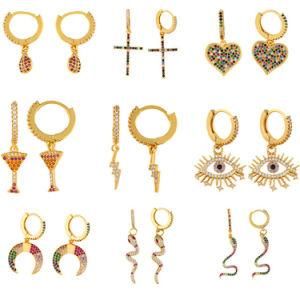 Wholesale Colored Diamond Snake Cross Heart Bar Charm Hoop Earrings for Women 2021