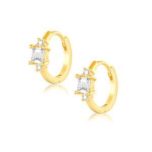 New Design Hip Hop Square Big Diamond Gold Plated Ear Hoop 925 Sterling Silver Square Diamond Earrings for Women