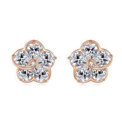 Real 925 Sterling Silver Earrings Sweet Flower with Zircon Stud Earrings for Women Girls Trendy Jewelry Gift