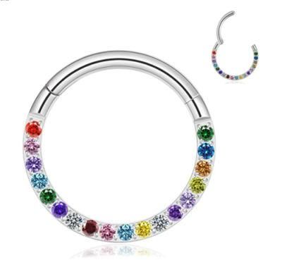 ASTM F136 Titanium Setting Colorful Zirconia Hinged Segment Clicker Body Piercing Jewelry