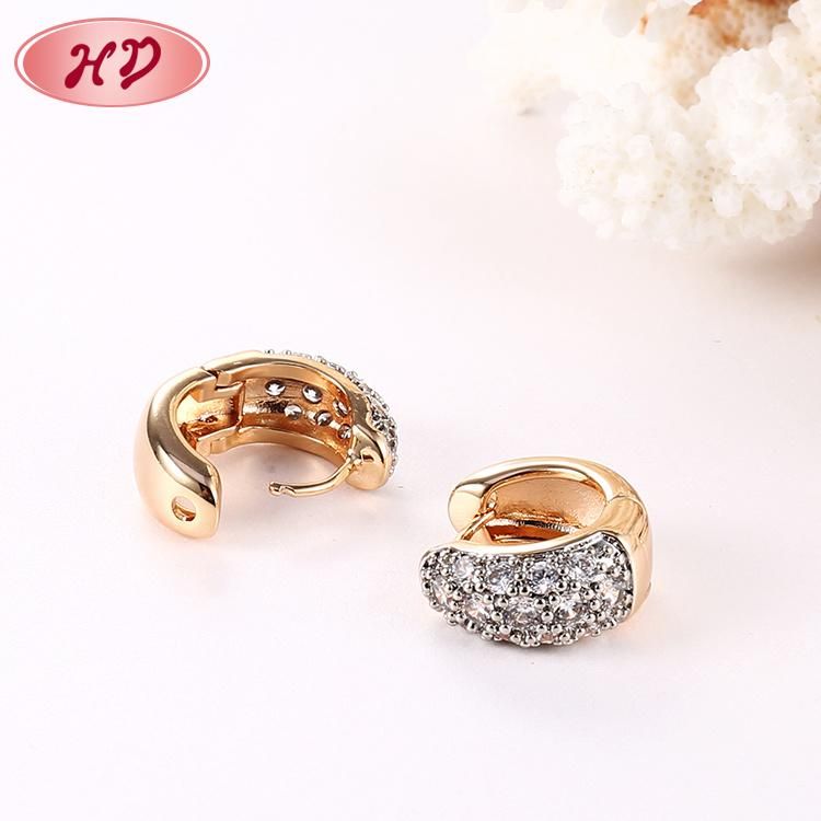 Fashion 18K Gold Silver Alloy Jewelry Hoop Stud Drop Huggie CZ Earrings with Crystal for Women