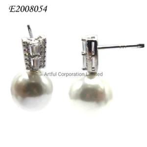 Fashion Jewelry/ Pearl with AAA CZ Earring /Rhodium Plated/Jewelry 925 Sterling Silver Jewelry