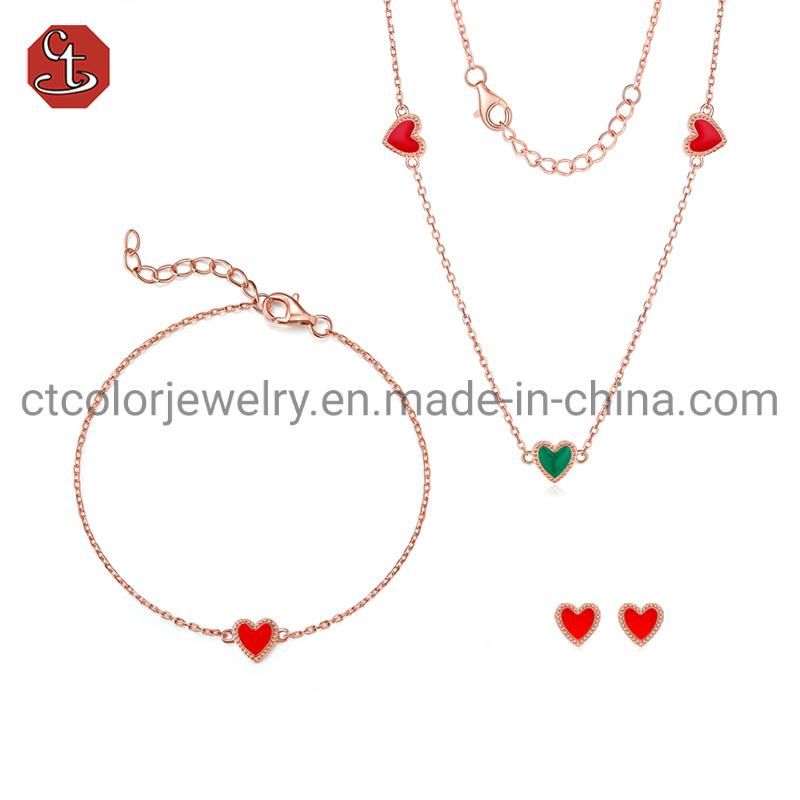 Fashion Custom Collection Jewelry 925 Silver with Enamel Heart Pendant Choker Necklaces for Lady