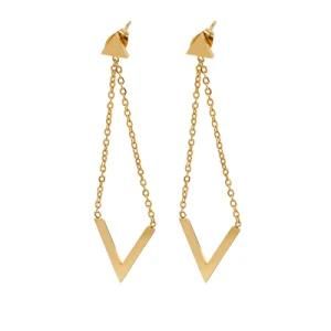 Triangle V-Shaped Long Tassel Gold-Plated Stainless Steel Earrings Stud