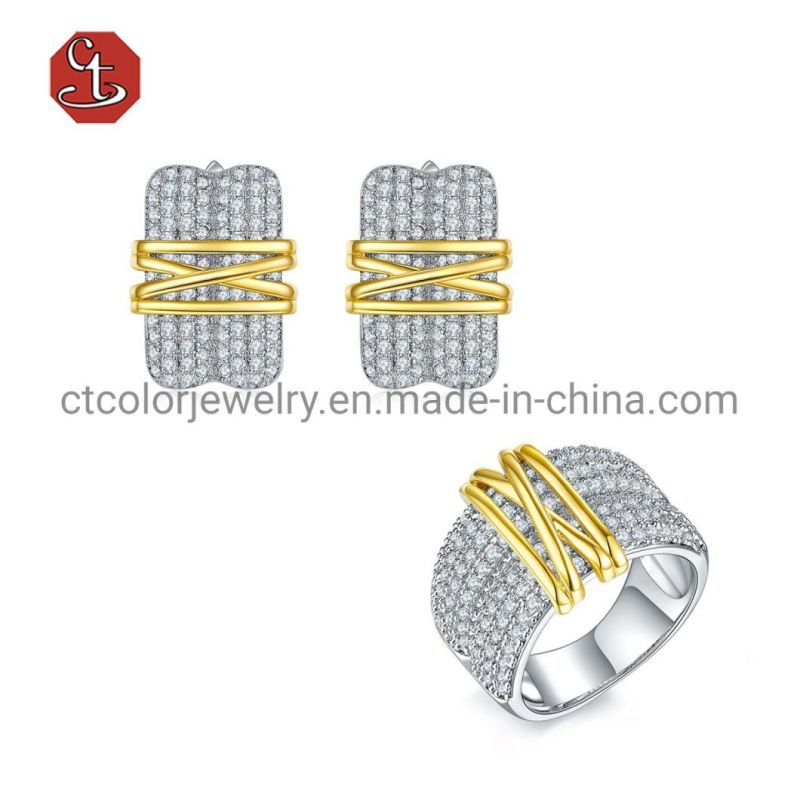 Inlaid 925 Sterling Silver Two Tone Color Ring Fashion Silver or Brass Jewelry