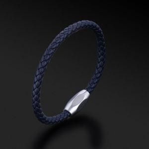 fashion Design Men Blue Weave Leather Stainless steel Accessories Bracelet
