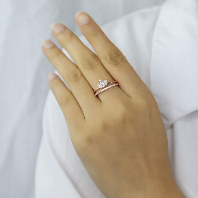 Real 925 Sterling Silver Ring Crown Zircon Fashion Exquisite Adjustable Ring Women Wedding Girls Jewelry Gift