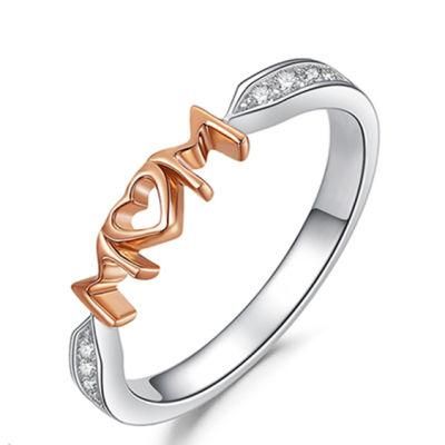 925 Sterling Silver Rings Rose Gold Mom Cubic Zirconia Family Love Jewelry Wholesale