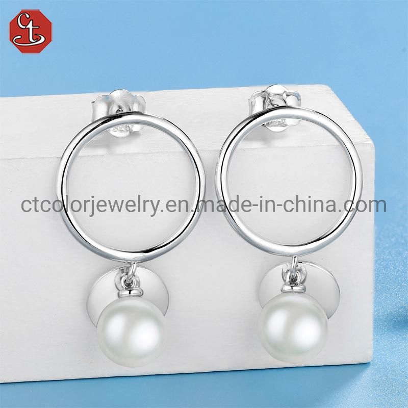 Trending jewelry hot sale factory price Hoop 925 silver pearl earrings