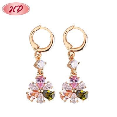 Korea Fashion Purple Cubic Zirconia 18K Gold Plated Long Drop Earring for Girls
