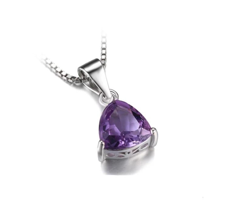 Fashion Jewellery Synthetic Amethyst Triangle Pendant Necklace 925 Sterling Silver Jewelry Set