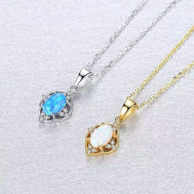 Dainty Jewelry Zircon Gold Sterling Silver Lab Oval Luxury Women Opal Wholesale Necklaces