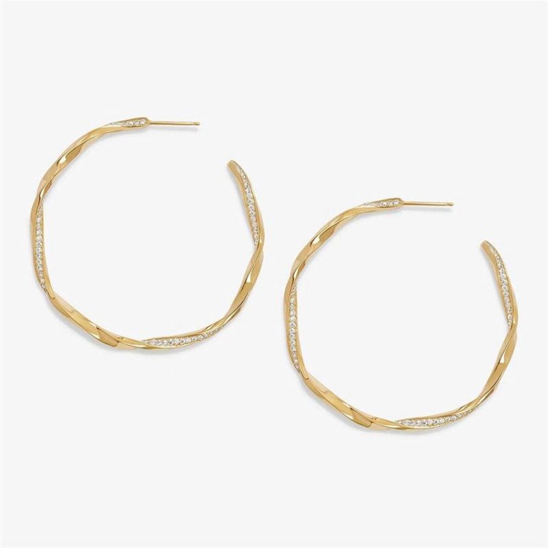 2022 New Arrival Big Bling Rhinestone Cubic Zircon Gold Plated Twisted Large Circle Hoop Earring for Brass Women Jewelry