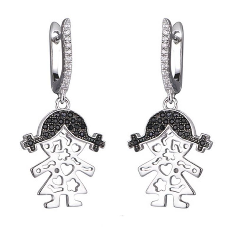 Fashion Jewelry 925 Sterling Silver CZ Simple Star and Moon Earring