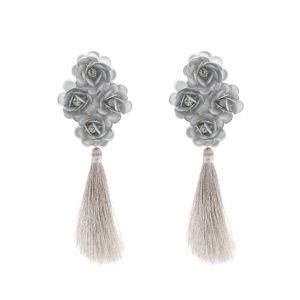 China Factory Fashion Jewelry Flower Stackable Silver Tassel Statement Earrings
