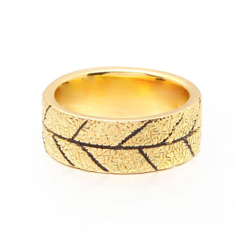 Width Ring Gold Color Leaf Texture Statement Rings for Women Fashion Jewelry Bague