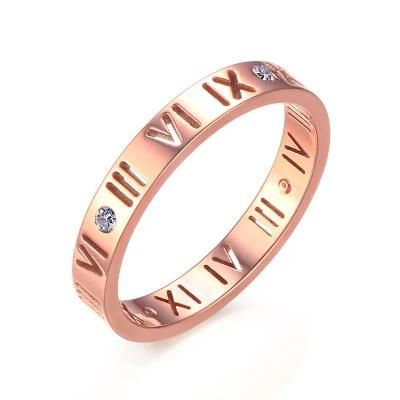 Rome Number Gluing Crystal Roes - Gold Rings for Women