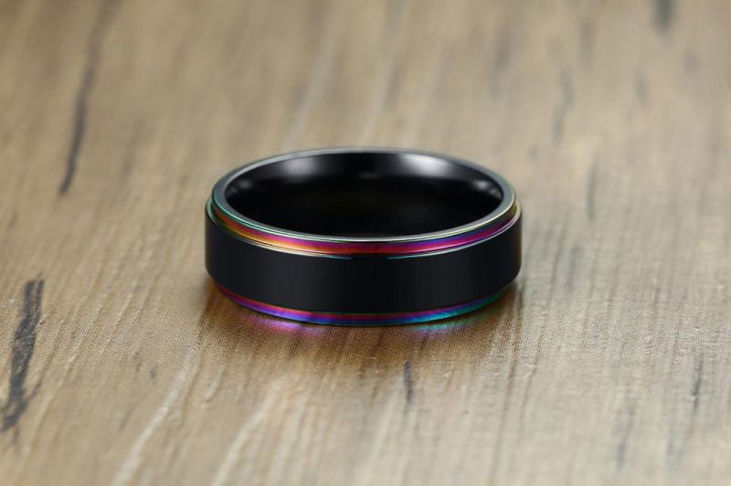 Fashion Accessories Jewelry Wholesale Titanium Steel Rainbow Ring Color Stainless Steel Men′ S Bare Body European and American Fashion Rings SSR2405