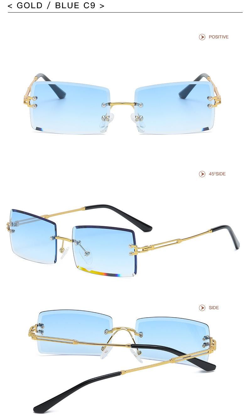 2022 New Fashion Trend Simple Design Punk Style Frameless Metal Sun Glasses Small Square UV400 Sunglasses