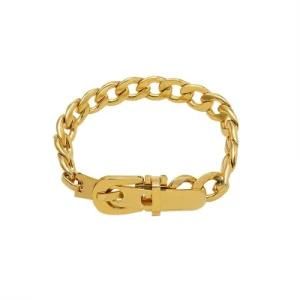 Real Gold Women 316L Stainless Steel Link Chain Buckle Bracelet 8mm Width Heavy Thickness Chunky Curb Cuban Hand Chain Bangle