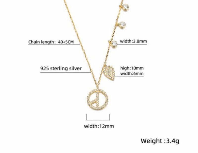 Wholesale Jewelry Personalized Hip Hop Zircon CZ Love and Peace 925 Sterling Silver Choker Chain Pendant Necklace