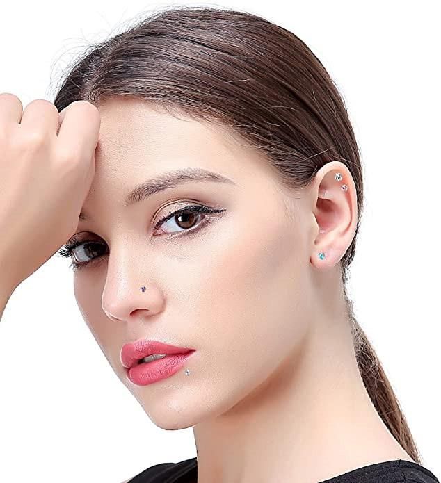 Labret Stud Tragus Earring Set 16g CZ Crystal Solid G23 Titanium Helix Monroe Jewelry