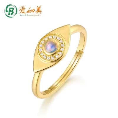 Trendy Unique Gold Plated Rings Jewelry Wholesale Women Lucky Eye Synthetic Opal Adjustable Finger Ring