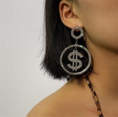 Fashion Elegant Woman Earrings Jewellery Dollar Sign Design Diamond Gilded Pendant Engagement Earrings