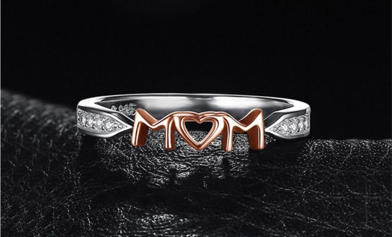 925 Sterling Silver Rings Rose Gold Mom Cubic Zirconia Family Love Jewelry Wholesale