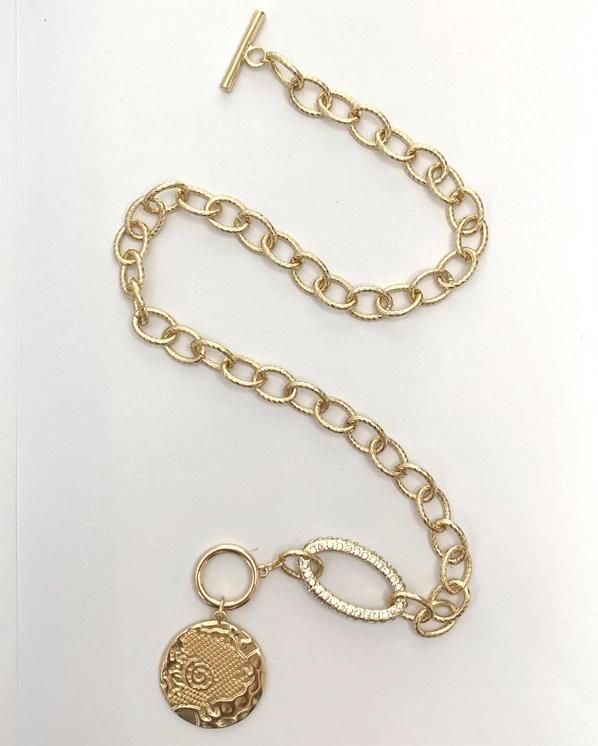 New Arrival Oval Crystal Link Chain T Bar O Clip Necklace for Women