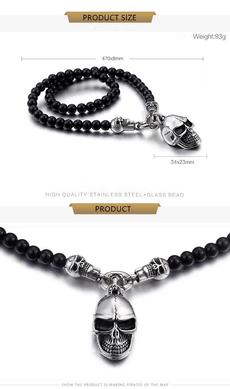 Stainless Steel Jewelry Skull Pendant Necklace with Bead Chain