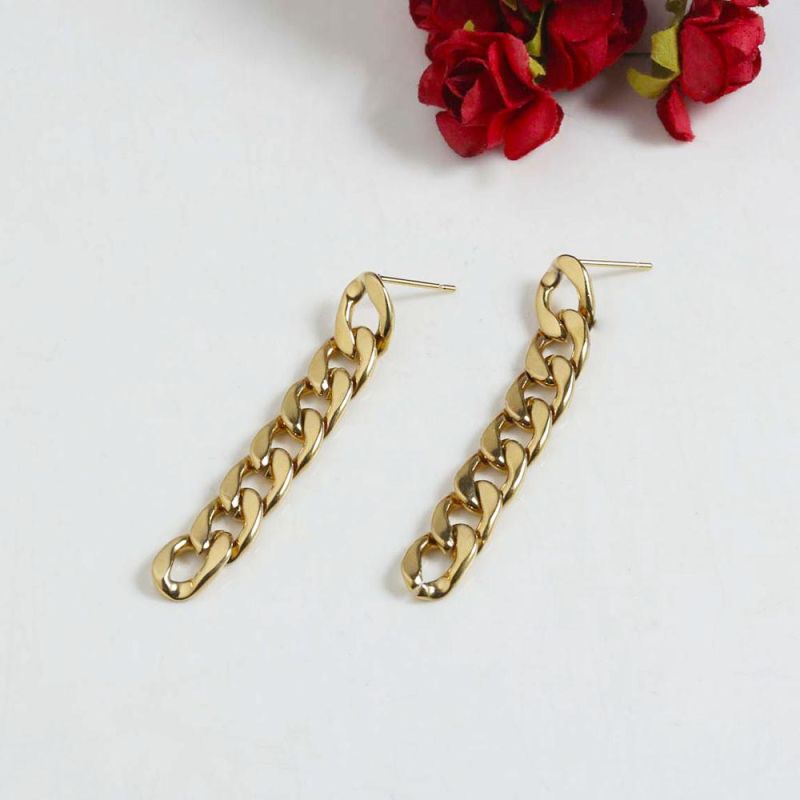 Manufacturer Custom Gold Filled Earring New Fashion Jewelry 18K Gold-Plated Stainless Steel Long Link Chain Earring Ladies Earring