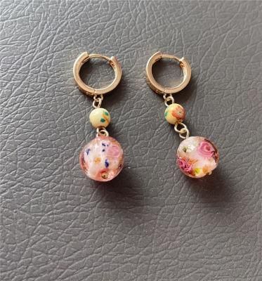 Fashion Jewelry Gold Plated Mini Small Hoop Huggie Blue Pink Rose Yellow Ceramics Drop Earrings for Women Female Girls or Gifts