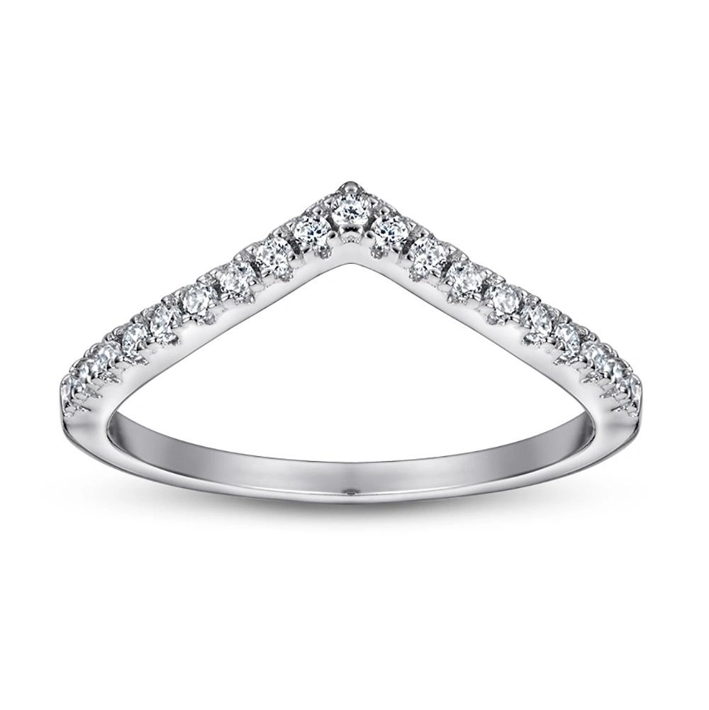 Fashion 925 Silver Ring for Women with Simple V-Shaped Diamond Row Micro-Inlaid Zircon Jewelry