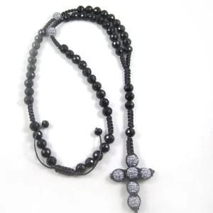 Fashion Rosary Crystal Cross Pendant Shamballa Necklace (SHNL1015)