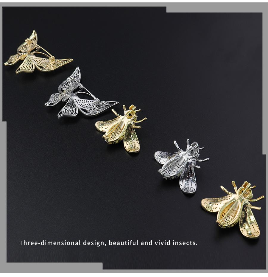 Bee Bow Animal Inlaid Diamond Copper Women′s Brooch