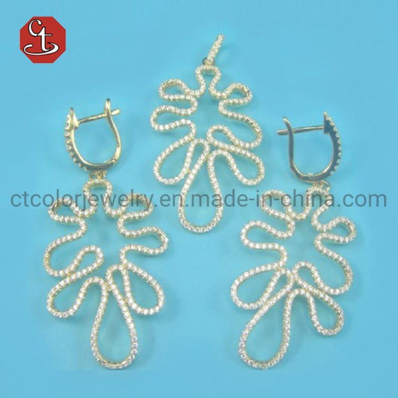 Charm Cubic Zircon Jewelry Sets Big Long Micro Paved Fashion Jewelry Cubic Zircon Leaf Drop Earrings Ring
