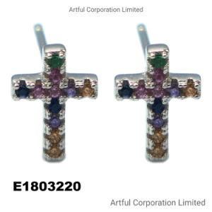 New Style Multi-Color Cross Silver Earring