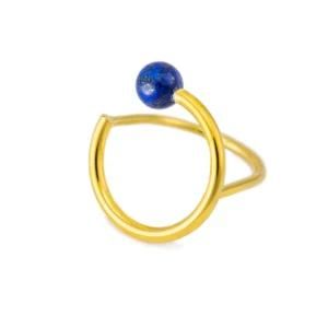 Womens 14K Gold Plated Simple Dainty Lapis Lazuli Gemstone Finger Rings