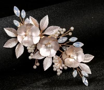 Bridal Pearl Crystal Flower Hair Comb Hair Vines Headpiece. Wedding Hair Comb