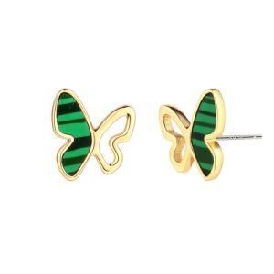 Malachite Butterfly Earrings Gold Plated 925 Sterling Silver Stud Earrings