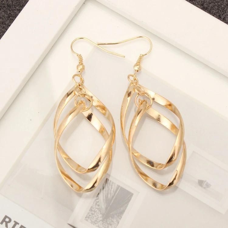 Diamond Multilayer Earrings Double Ring Classic Fashion Alloy Earrings