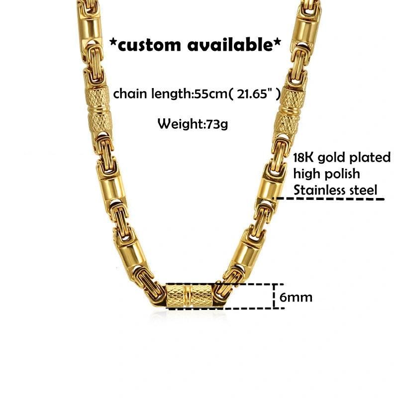 Stainless Steel Byzantine Chain Link Necklace 18K Gold Plated Daily Chain for Mens Necklace Jewelry