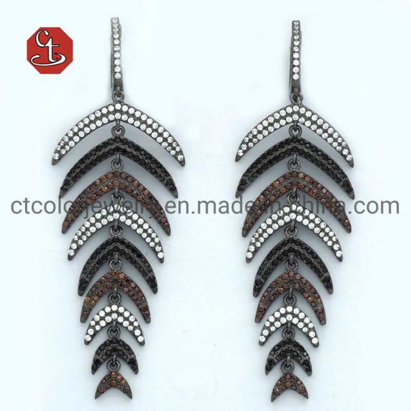 AAA Cubic Zircon Plants Style Silver Earring Long Eardrop