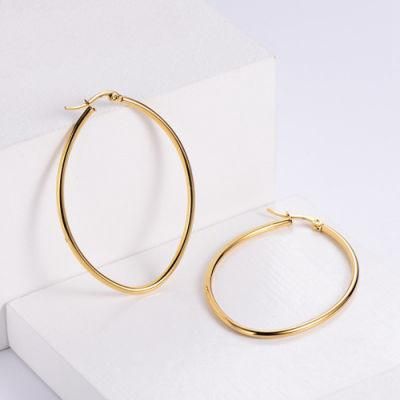 Custom Stainless Steel 18K Gold Plated Jewelry Retro Series Geometrical Oval Hoop Big Earrings for Women