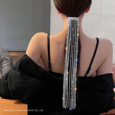 Women Long Tassel Wedding Hair Accessories Banquet Jewelry Full Rhinestone Hairpins