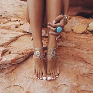 Big Blue Stone Beads Bohemian Anklet
