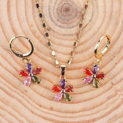 Fashion Wedding Alloy Silver Gold Plated Ring Necklace Earring Jewelry Set with CZ Crystal Pearl