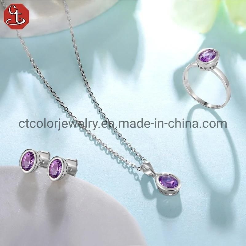 Natural crystal silver Fashion Jewelry set women′s jewelry Factory custom wholesale